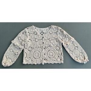 POL Clothing Cream Cotton Boho Crochet Medallion Cardigan Sweater One Size